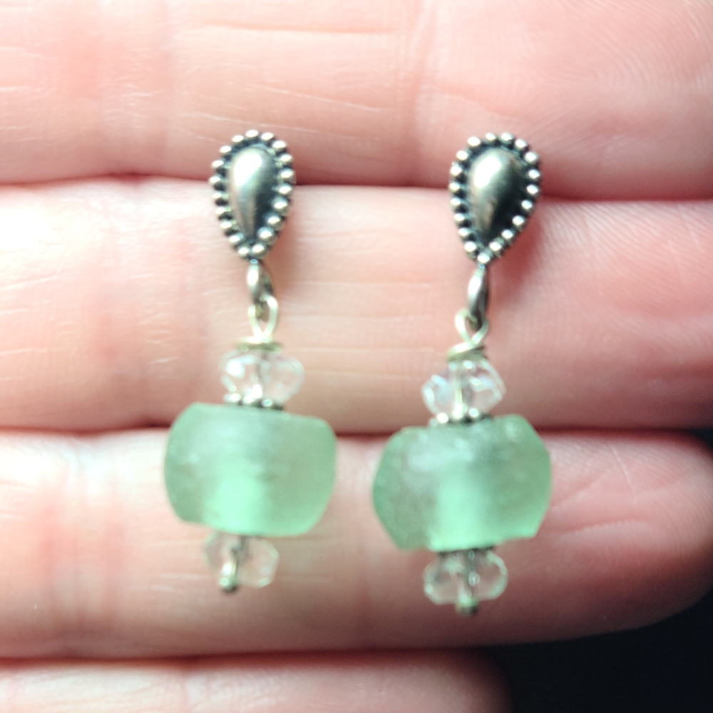 Beachy silver and bead drop earrings